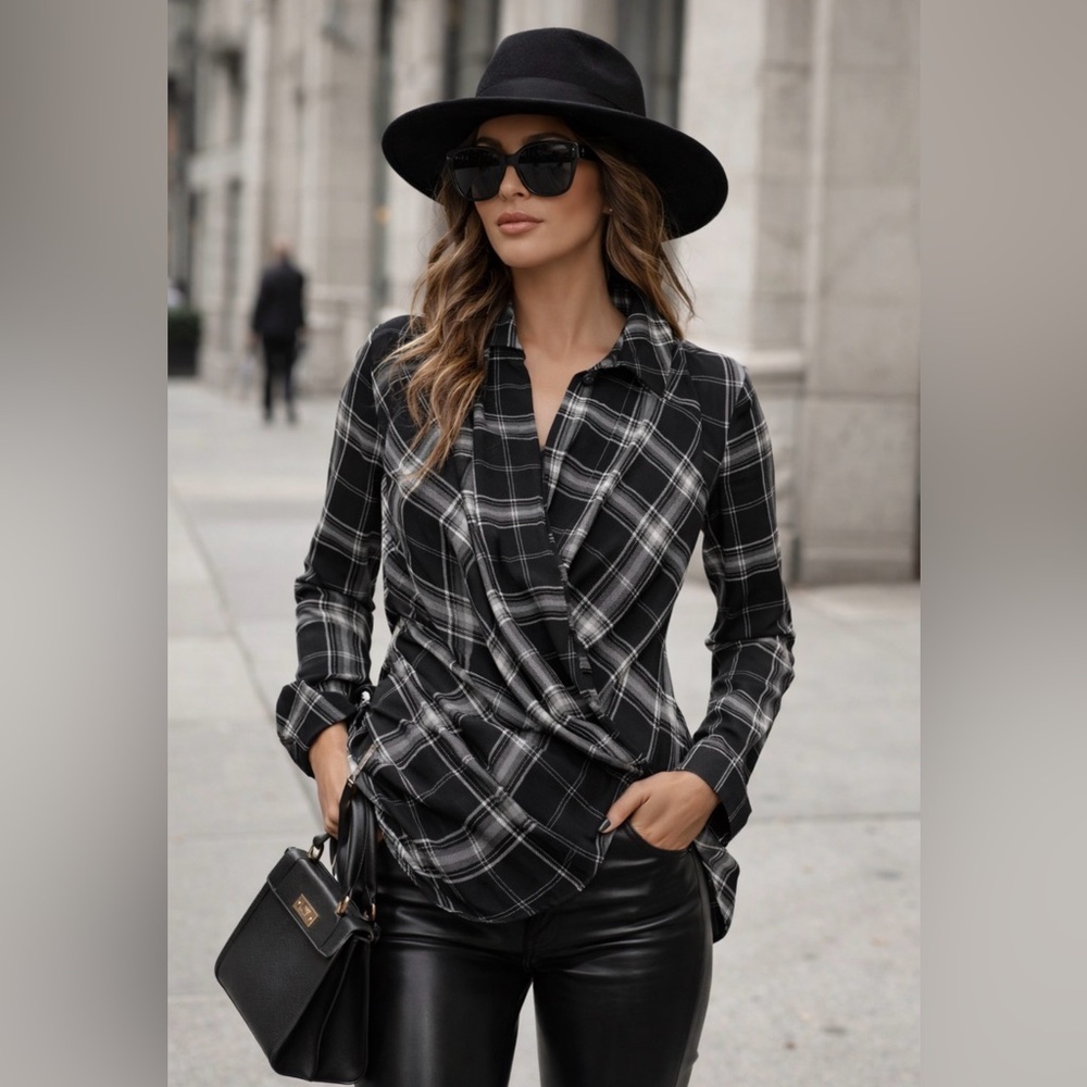 Laundry By Shelli Segal Black and White Checkered Blouse